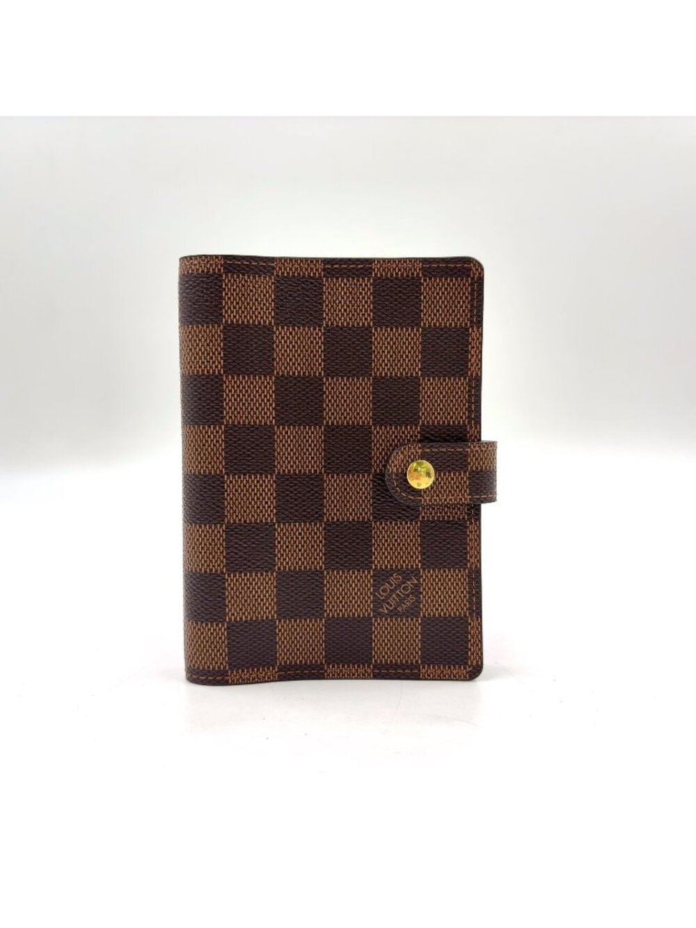 Louis Vuitton Agenda PM Damier Leather Brown Notebook Cover Gold